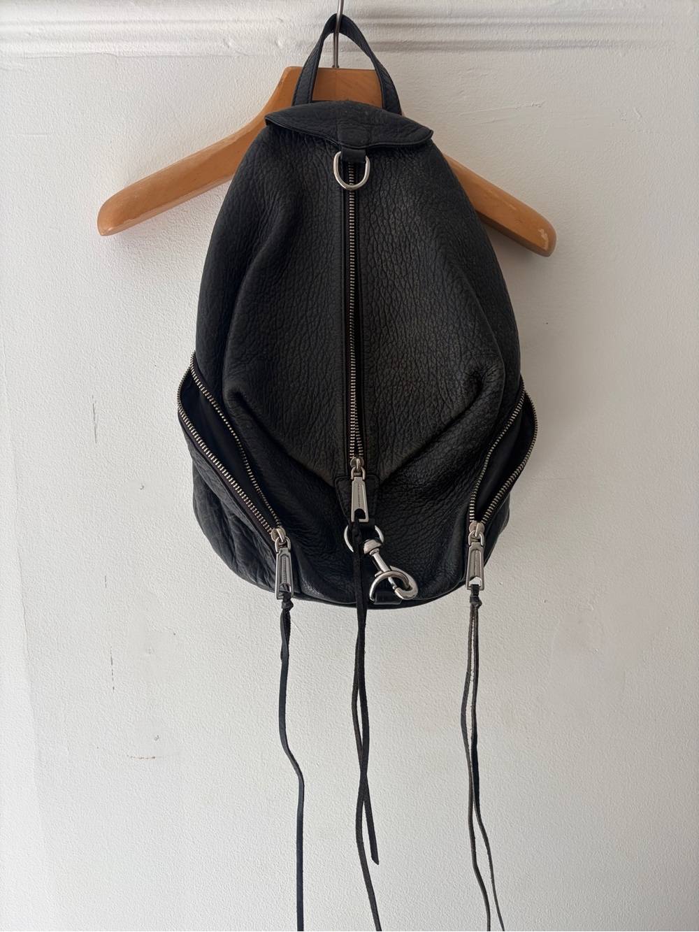 Rebecca Minkoff Julian Black Leather Backpack with Silver Hardware